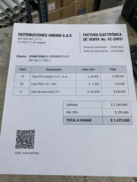 Foto de ejemplo: facturas y remisiones