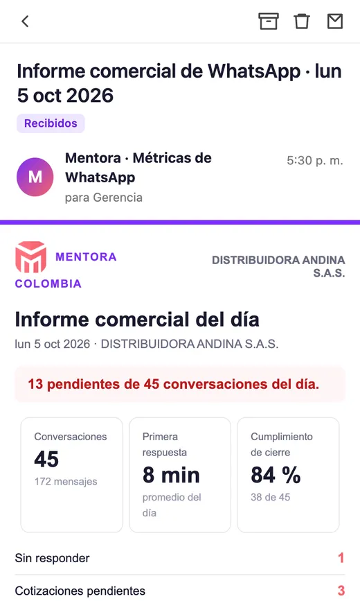 Informe comercial del día tal como llega al correo