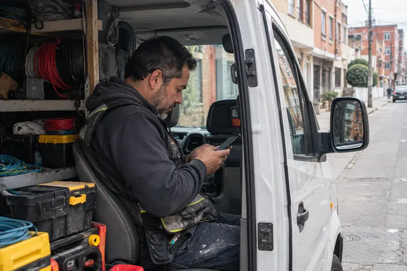 Crear tarjeta de presentación: electricista independiente llena sus datos en el celular