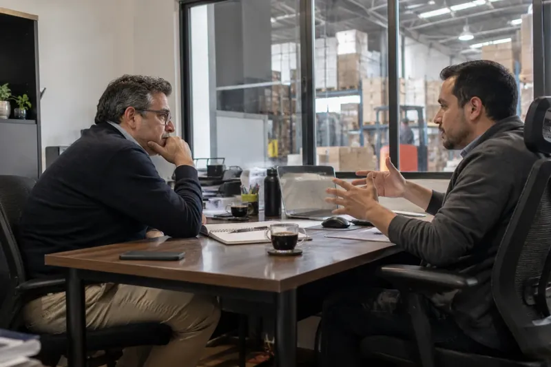 Mentoría empresarial: mentor y gerente de una pyme conversan