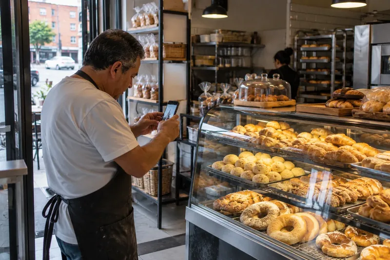Página web en un día: dueño de una panadería toma fotos de su vitrina con el celular para su página