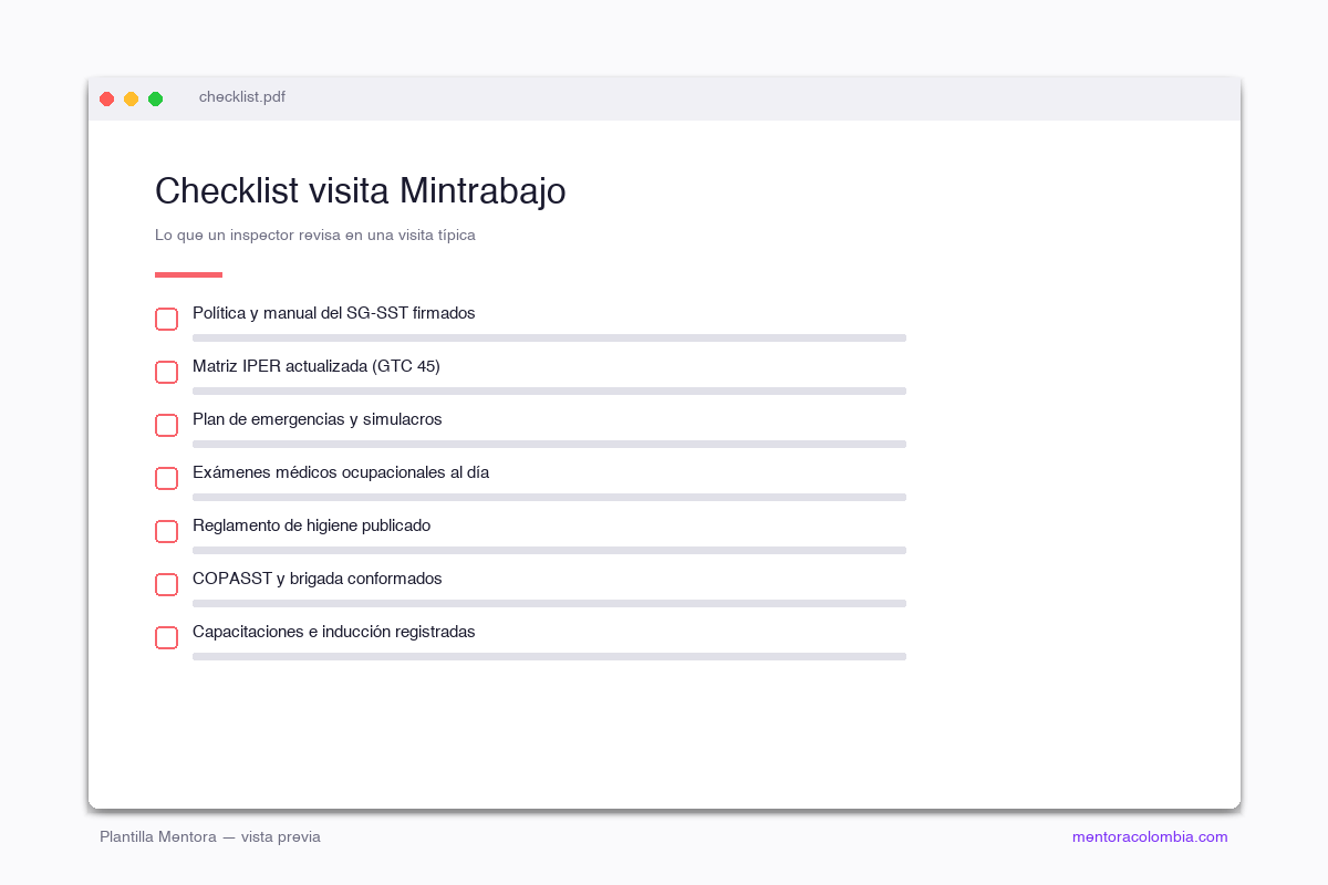 Vista previa de Checklist Visita del Ministerio del Trabajo — Mentora