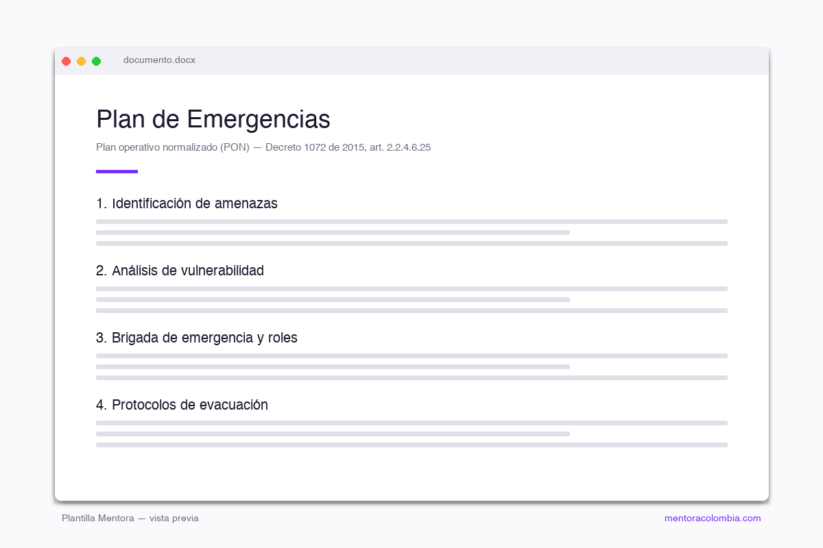 Vista previa de Plantilla Plan de Emergencias — Mentora