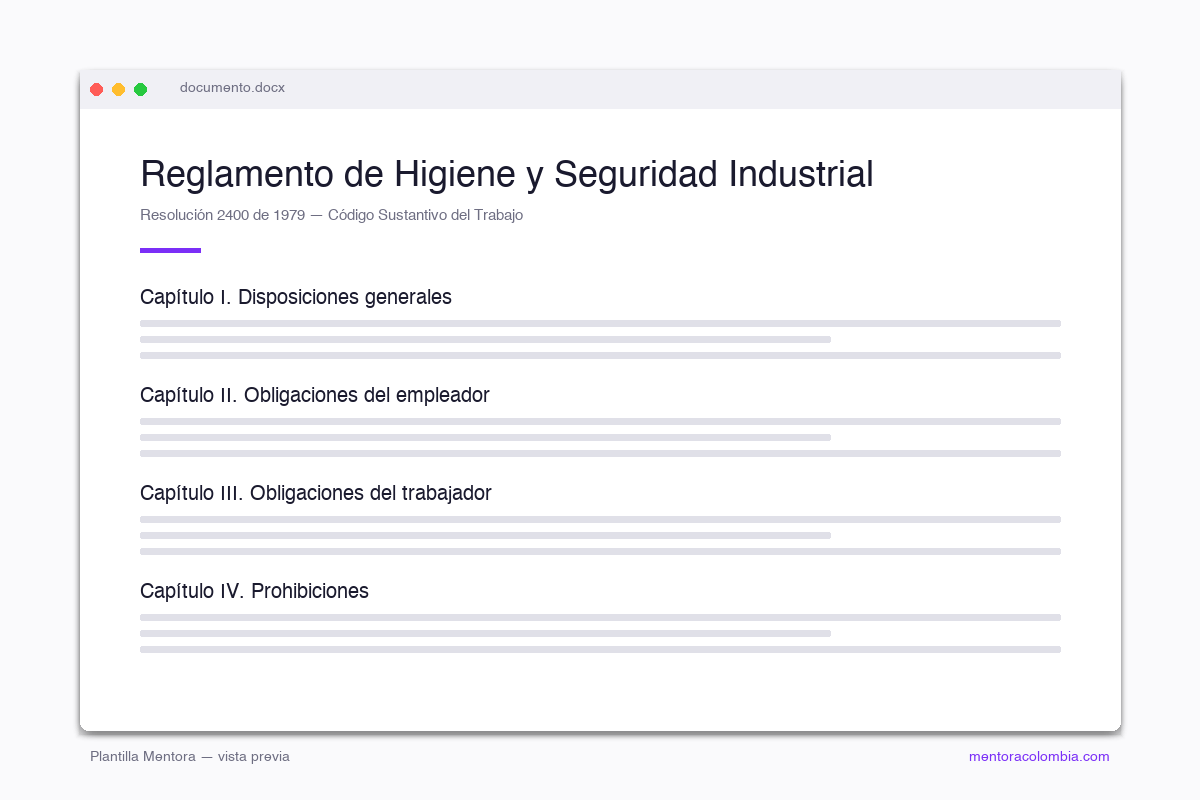Vista previa de Plantilla Reglamento de Higiene y Seguridad Industrial