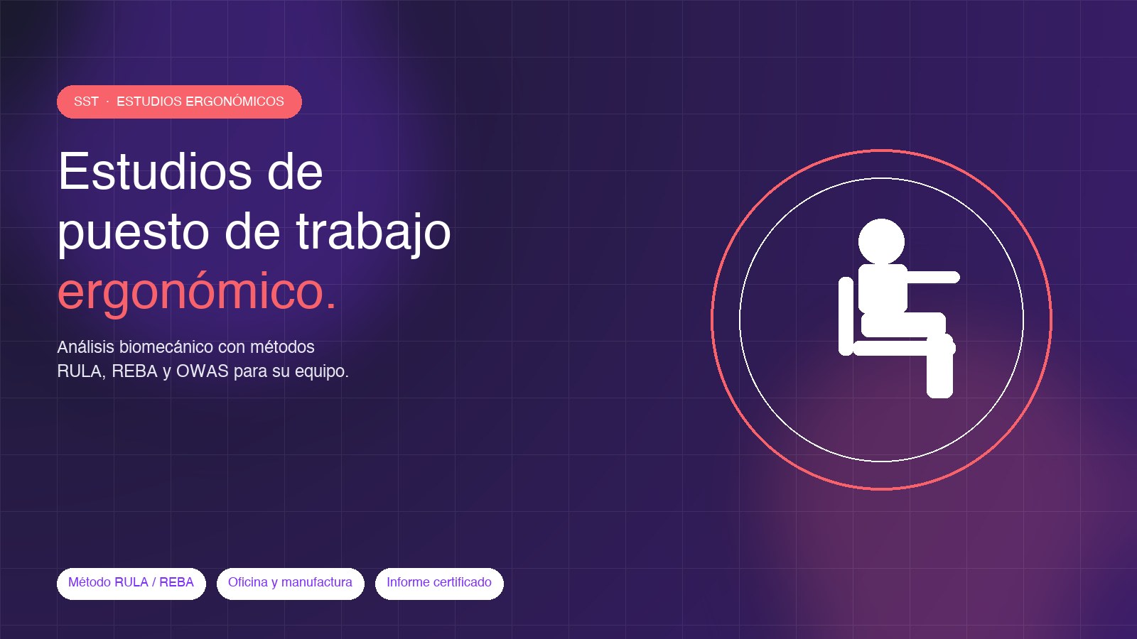 Estudios de puesto de trabajo ergonómico con métodos RULA REBA OWAS — oficina, teletrabajo y manufactura en Colombia