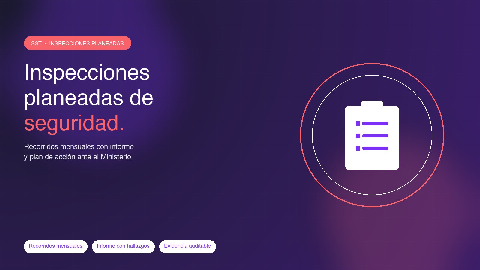 Inspecciones planeadas SST en Colombia — recorrido mensual con informe y plan de acción auditable