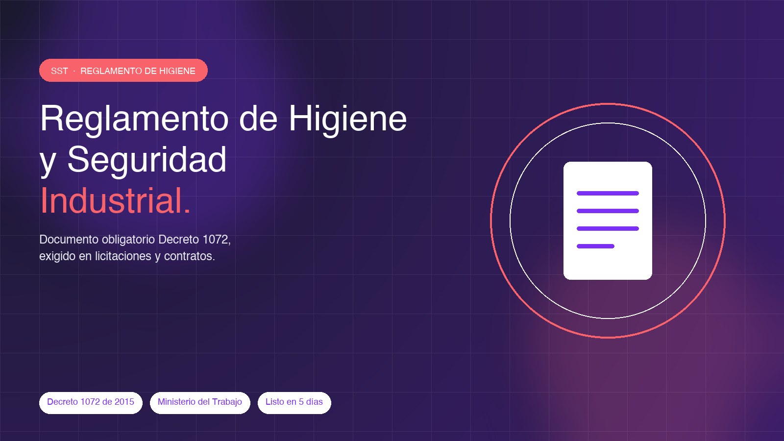 Reglamento de Higiene y Seguridad Industrial RHSI Colombia — documento obligatorio Decreto 1072