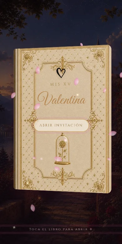 Diseño Aurora Rosa — invitación de 15 años tipo libro de cuento